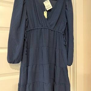 Max Studio Navy Blue Tiered Wrap Dress